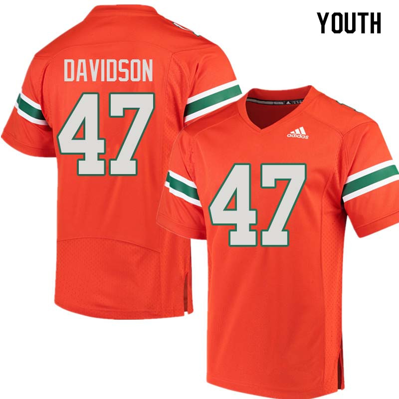 Youth Miami Hurricanes #47 Turner Davidson College Football Jerseys Sale-Orange - Click Image to Close